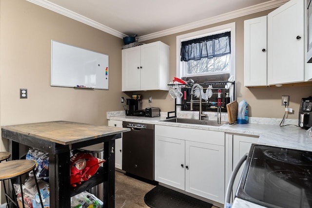 kitchen with sink, white cabinets, dishwasher, and stainless steel electric range