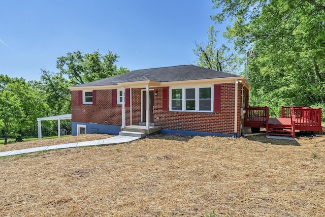 view of front of home with a deck