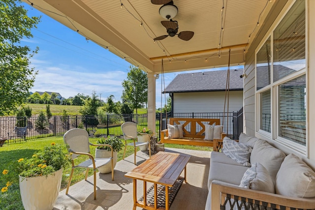 view of patio / terrace with ceiling fan and an outdoor hangout area