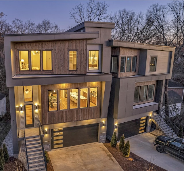 contemporary home featuring a garage