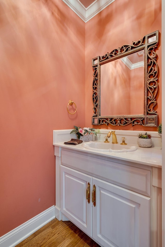 bathroom with vanity and wood-type flooring