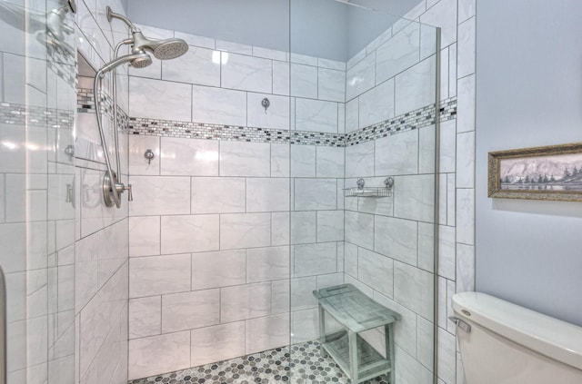 bathroom with toilet and tiled shower