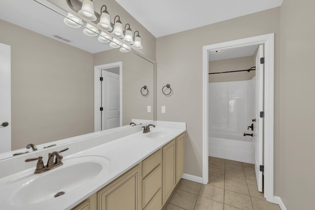 bathroom featuring vanity, tile patterned flooring, and bathtub / shower combination