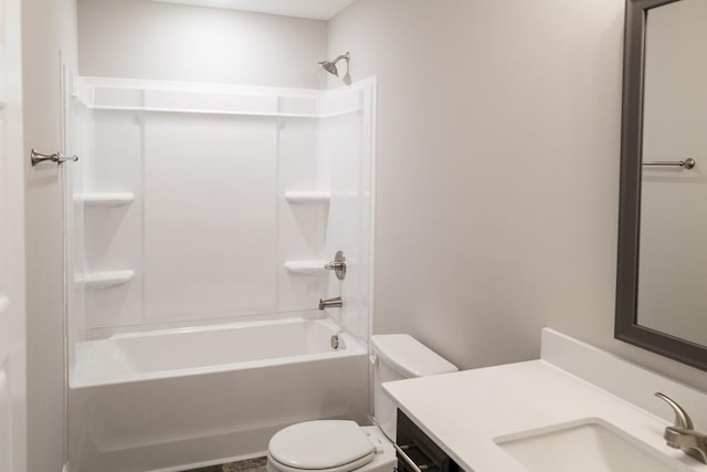 full bathroom featuring toilet, shower / washtub combination, and vanity