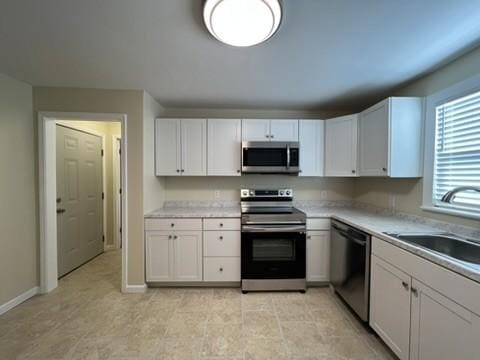 kitchen featuring sink, white cabinetry, and stainless steel appliances