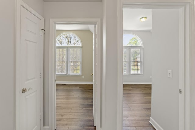 hall with light hardwood / wood-style floors