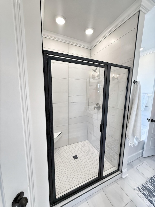 308 Griffey Ests, Clarksville, TN 37042 - bathroom with a shower stall and crown molding