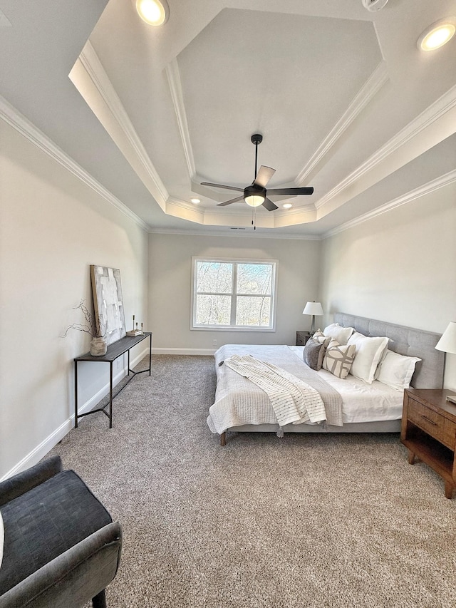 308 Griffey Ests, Clarksville, TN 37042 - bedroom with baseboards, a tray ceiling, carpet floors, and crown molding