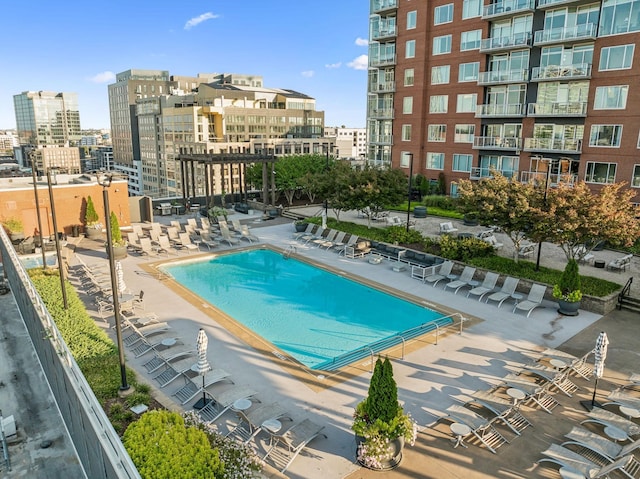 view of pool featuring a patio