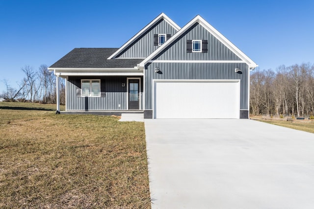 view of front of home with a porch and a front yard