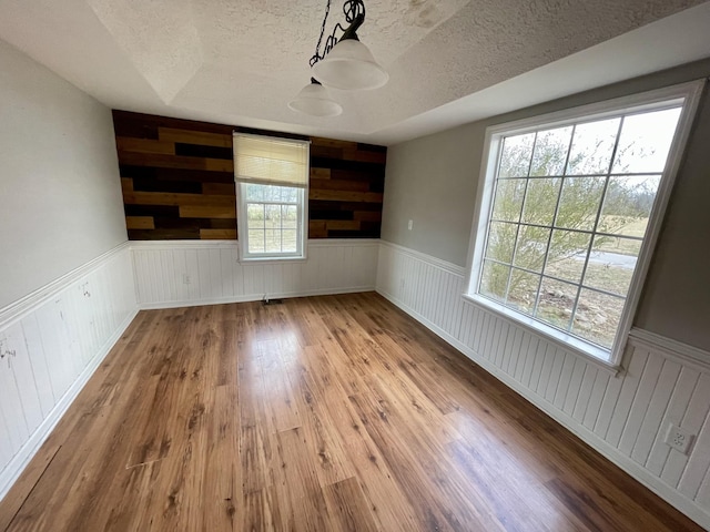 empty room with a textured ceiling and hardwood / wood-style floors