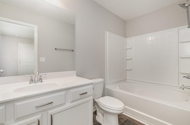 full bathroom with shower / bathtub combination, vanity, and toilet