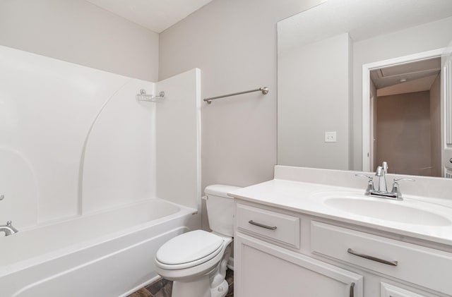 full bathroom with vanity, toilet, and tub / shower combination