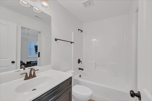 full bathroom with toilet, washtub / shower combination, and vanity