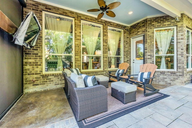 view of patio / terrace featuring ceiling fan and outdoor lounge area