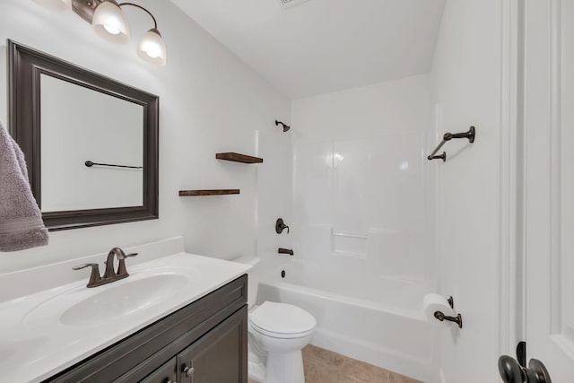 full bathroom featuring tile patterned floors, shower / tub combination, toilet, and vanity