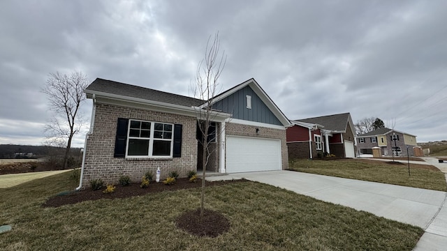 single story home featuring a garage and a front yard