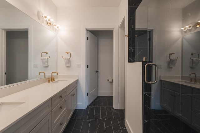 bathroom featuring vanity and walk in shower