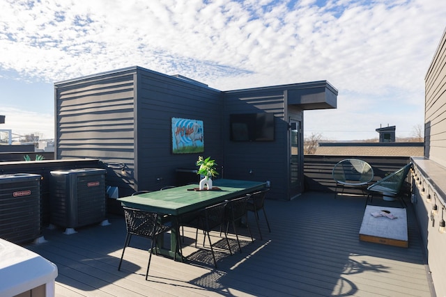 wooden terrace with cooling unit