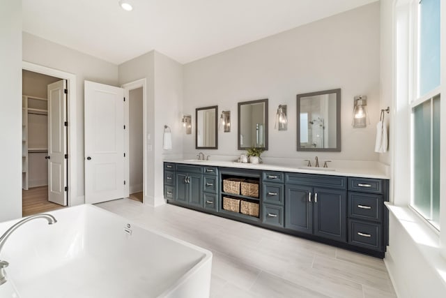 bathroom with vanity and a tub