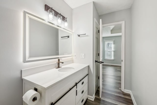 bathroom featuring vanity and wood-type flooring