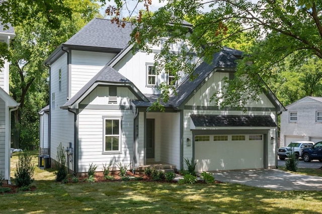 view of front of property with cooling unit and a front yard