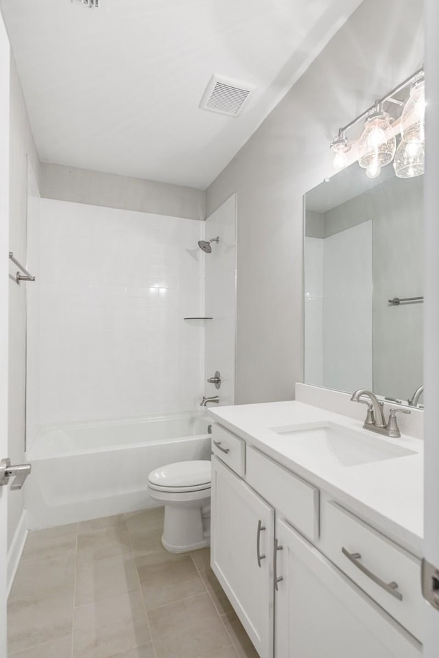 full bathroom with toilet, tile patterned flooring,  shower combination, and vanity