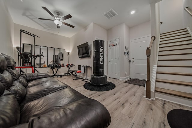 interior space featuring ceiling fan and light hardwood / wood-style floors