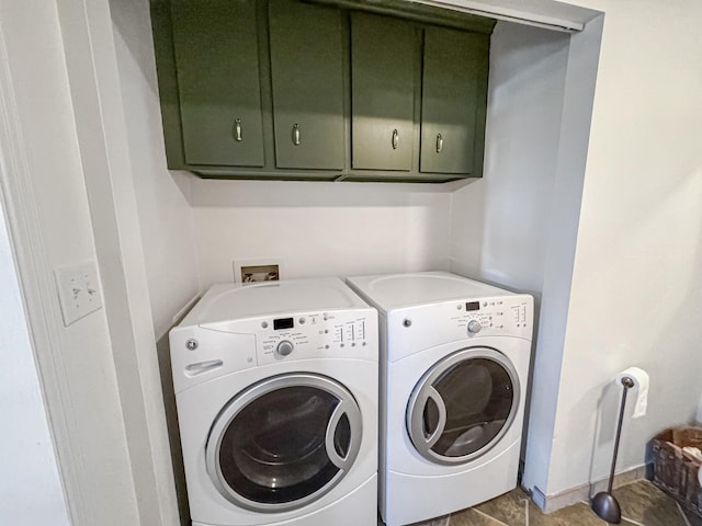 laundry room featuring cabinets and washing machine and clothes dryer