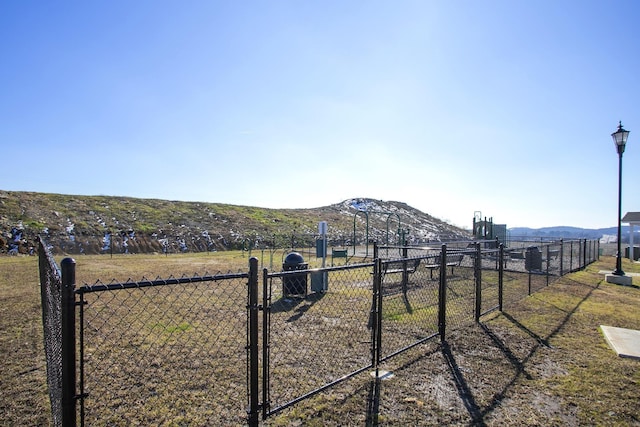 view of yard with a mountain view and a rural view