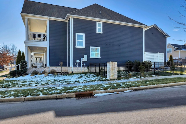 view of snow covered property