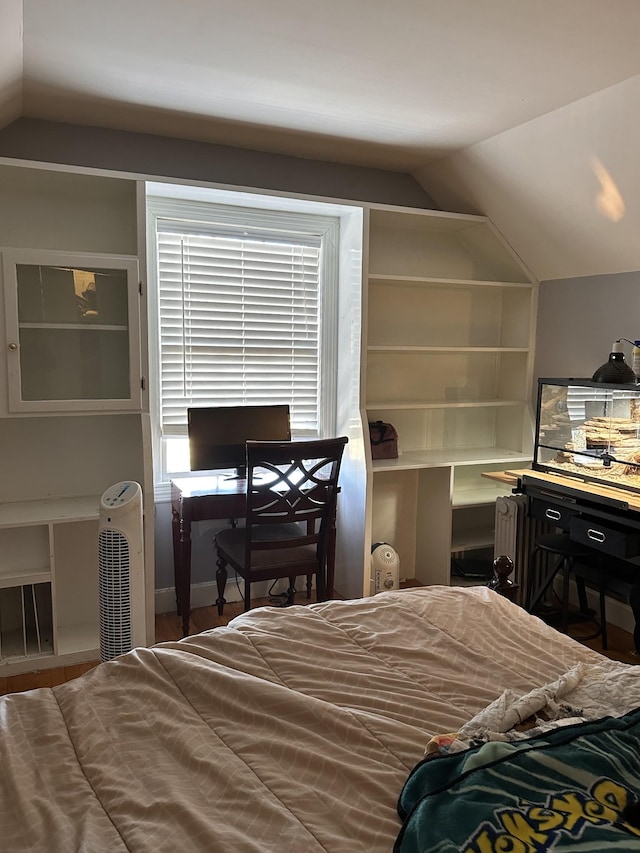 bedroom featuring vaulted ceiling