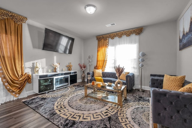 living room with wood-type flooring