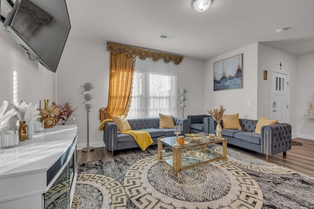 living room with wood-type flooring