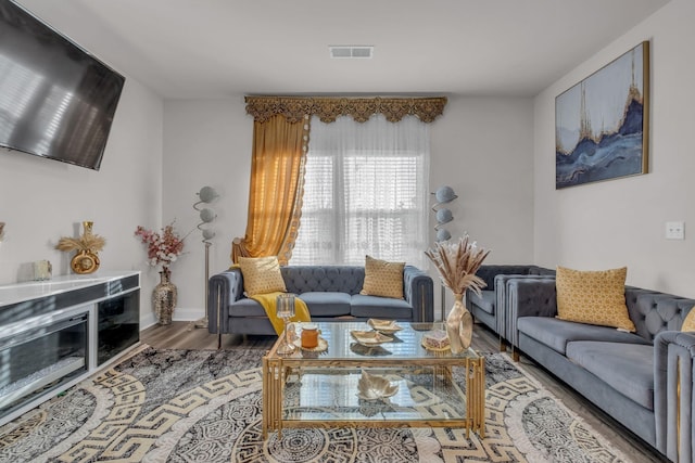 living room with hardwood / wood-style floors