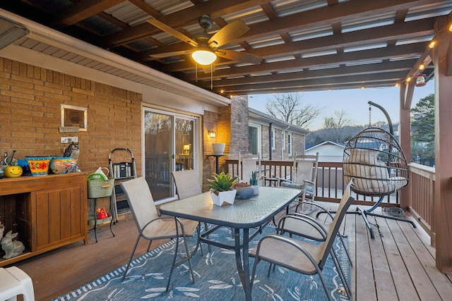 wooden deck with ceiling fan