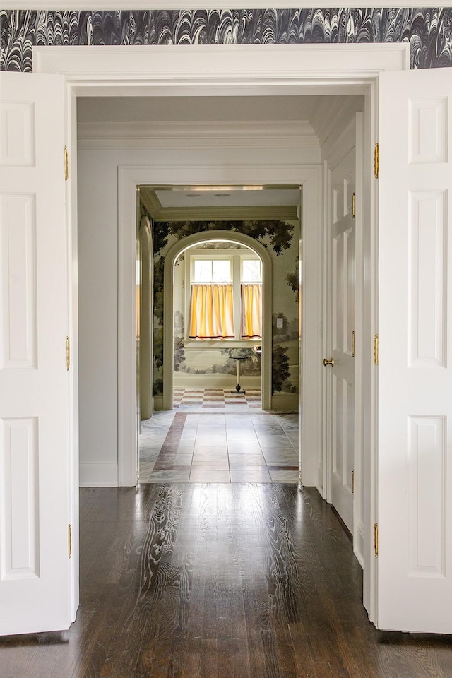 hall featuring dark hardwood / wood-style floors