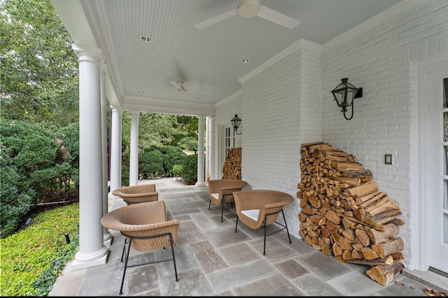 view of patio featuring ceiling fan