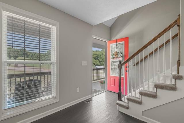 foyer with dark wood-type flooring