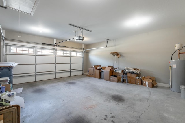 garage with gas water heater and a garage door opener