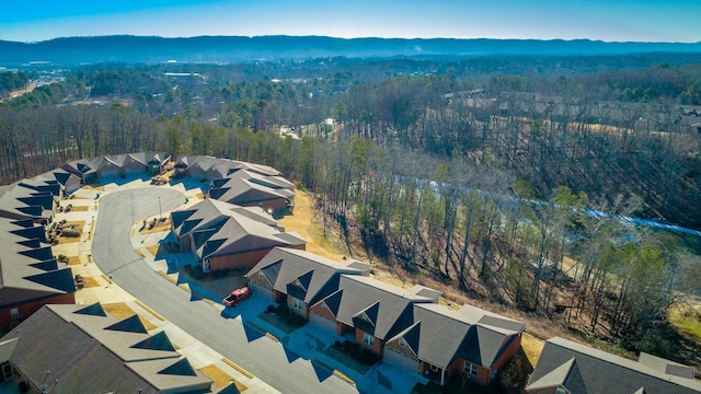 drone / aerial view featuring a mountain view