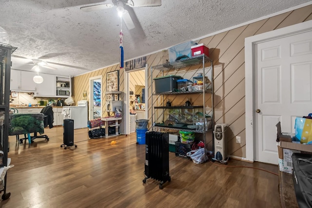 interior space featuring ceiling fan