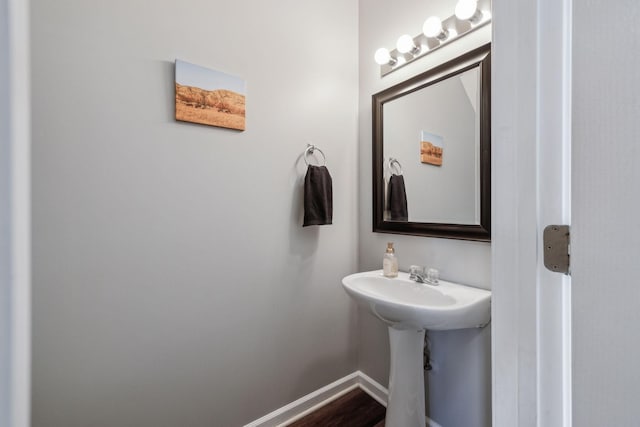 bathroom with hardwood / wood-style flooring