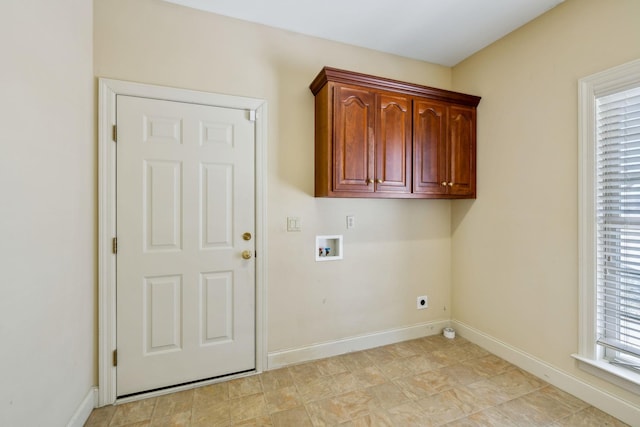 laundry room with washer hookup, cabinets, and electric dryer hookup