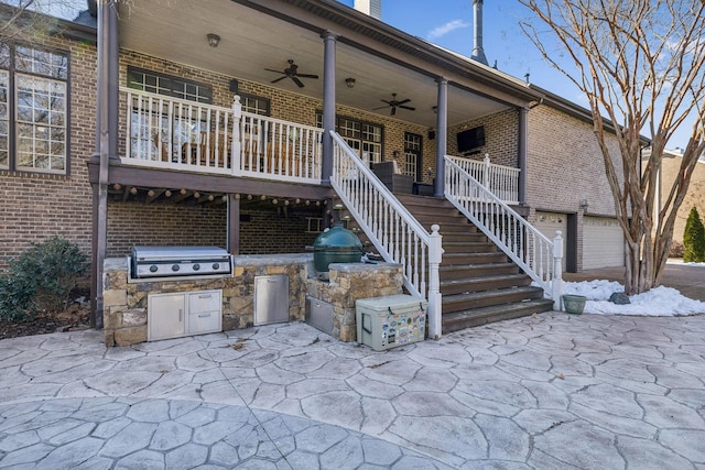 exterior space with ceiling fan, an outdoor kitchen, and grilling area