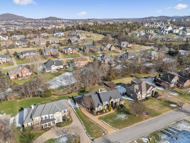 bird's eye view featuring a water and mountain view