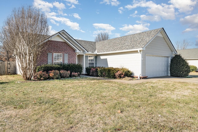 ranch-style house with a garage and a front yard