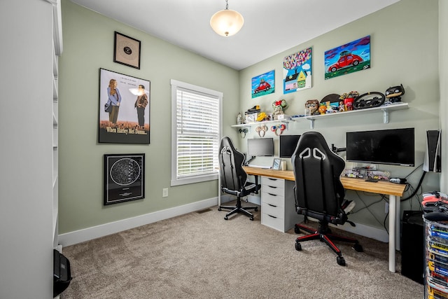 view of carpeted home office