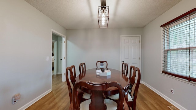 dining space with a textured ceiling and wood-type flooring