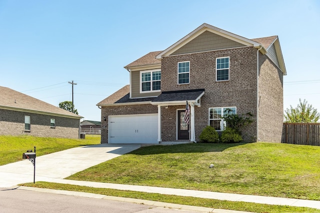 view of front of house with a front lawn and a garage